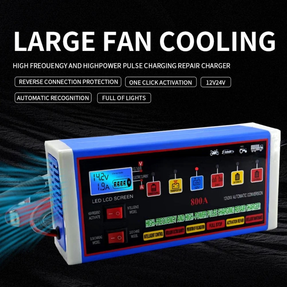 12V 24V Pulse Repair Car Battery Charger with Safety Features
