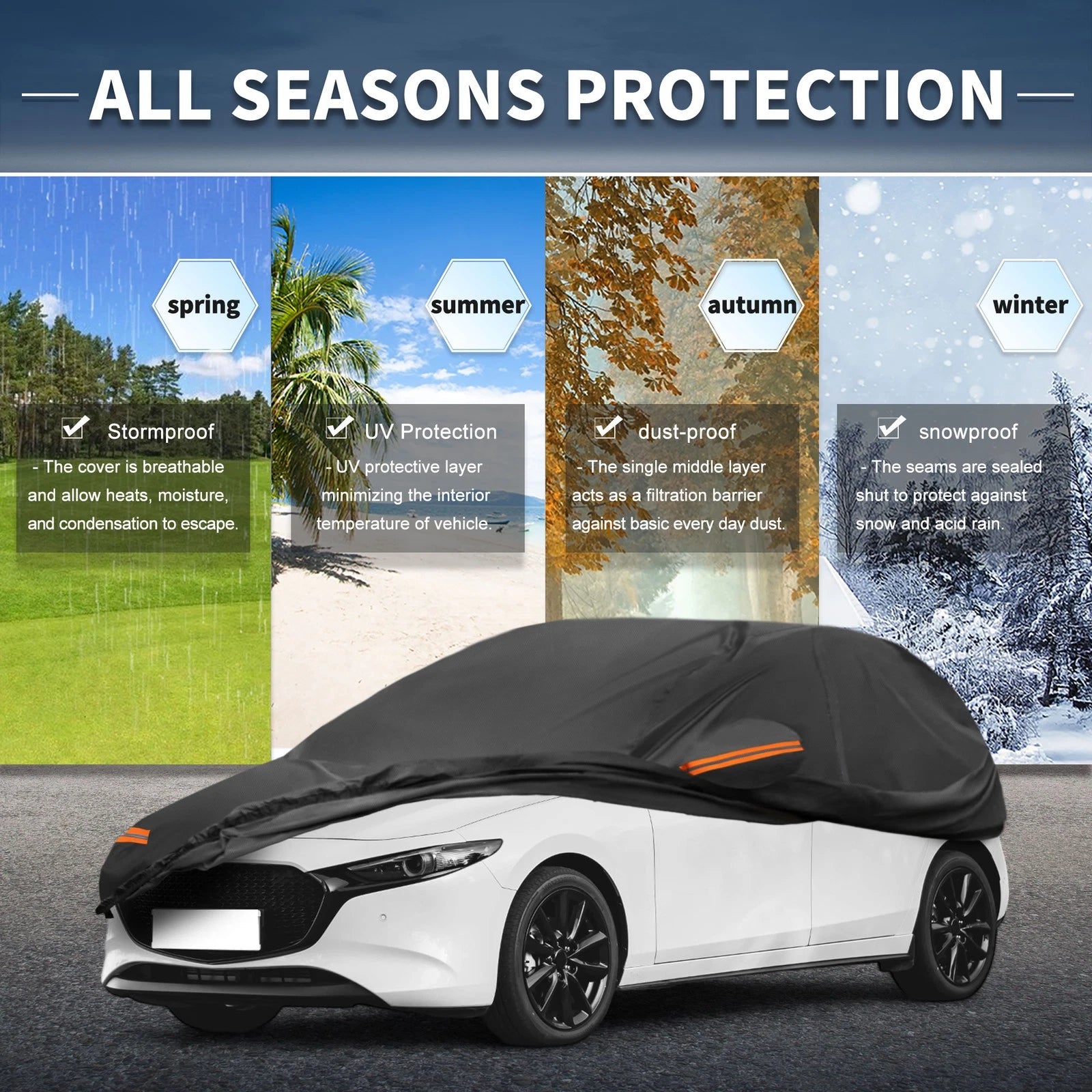 Waterproof Car Cover Heavy Duty with Zipper for Mazda3 Hatchback (2014–2018)