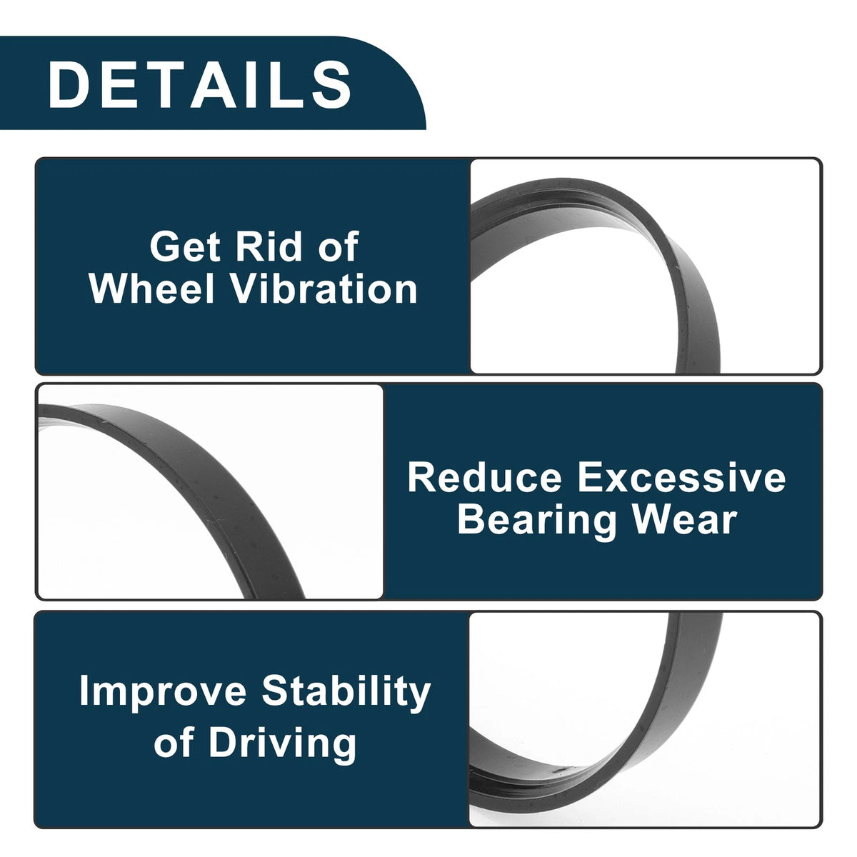 Set of 4 Wheel Hub Centric Rings for Car (69.6mm to 66.6mm) Black Polycarbonate