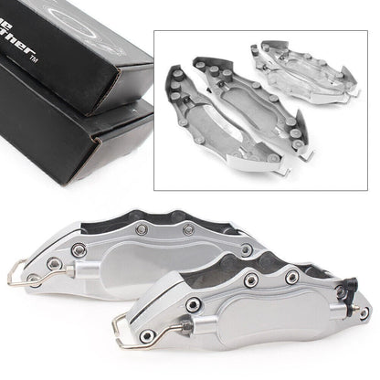 Set of 4 3D Metal Brake Caliper Covers for Universal Fit (Front & Rear) Silver