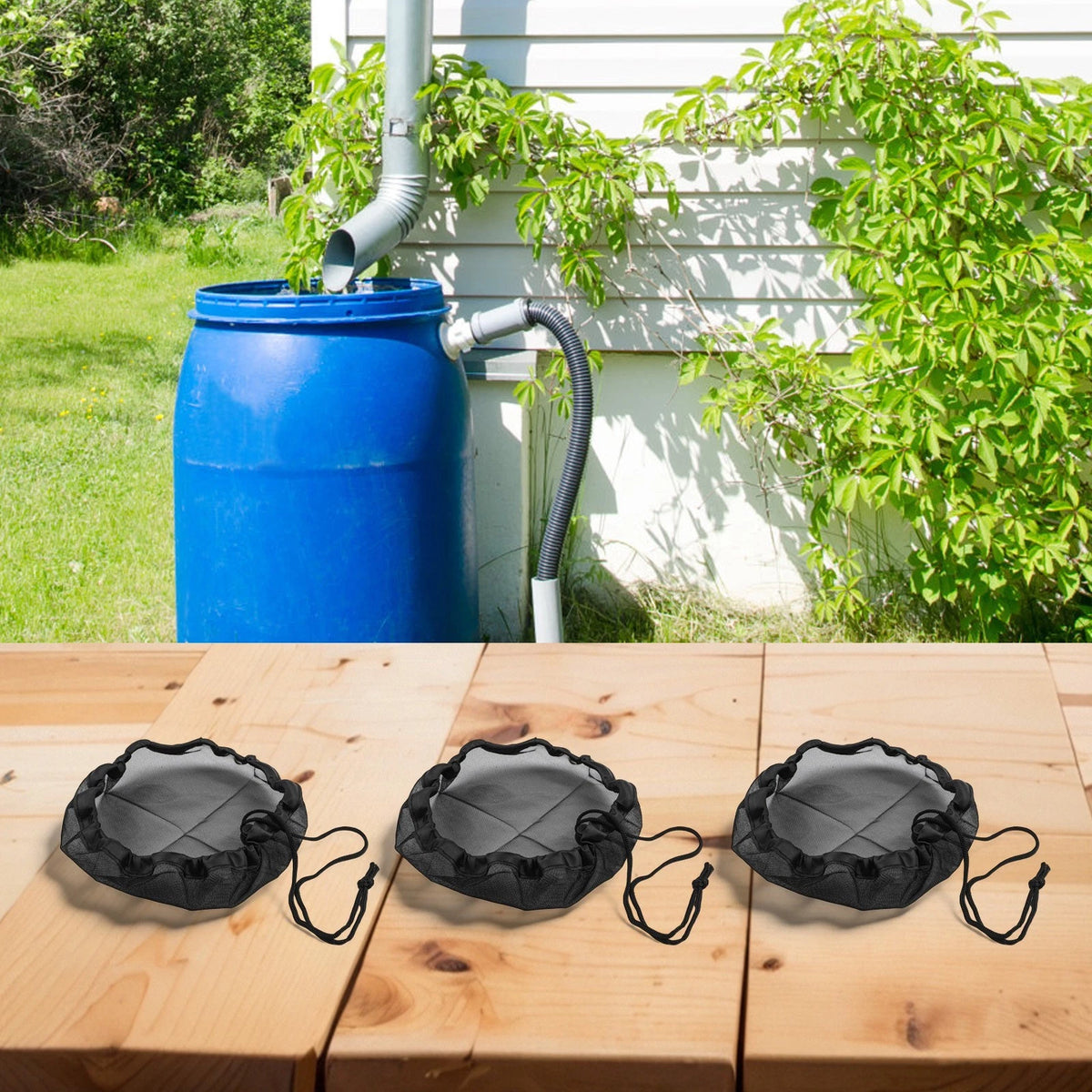 Set of 3 Mesh Covers for Rain Buckets 30cm - Debris Prevention Netting