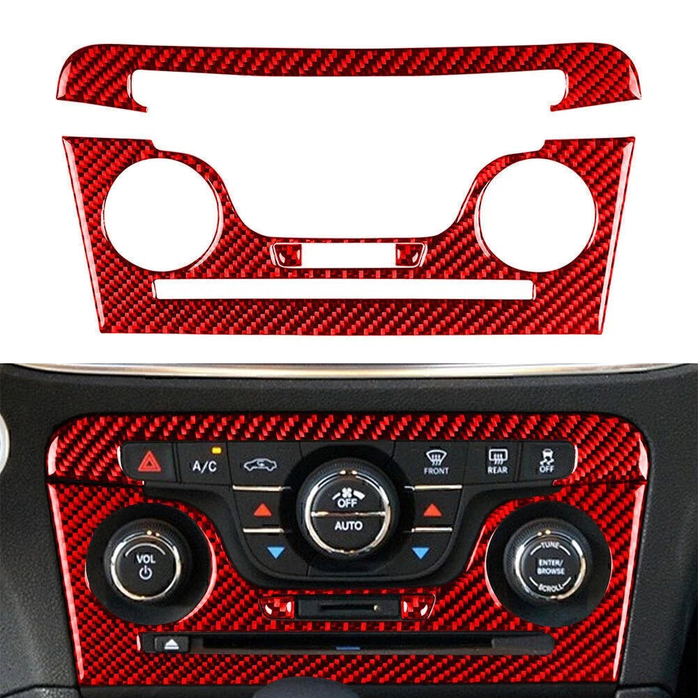 Red Carbon Fiber Interior ConsoleCD AC Panel Cover Trim For Dodge Charger 11-14
