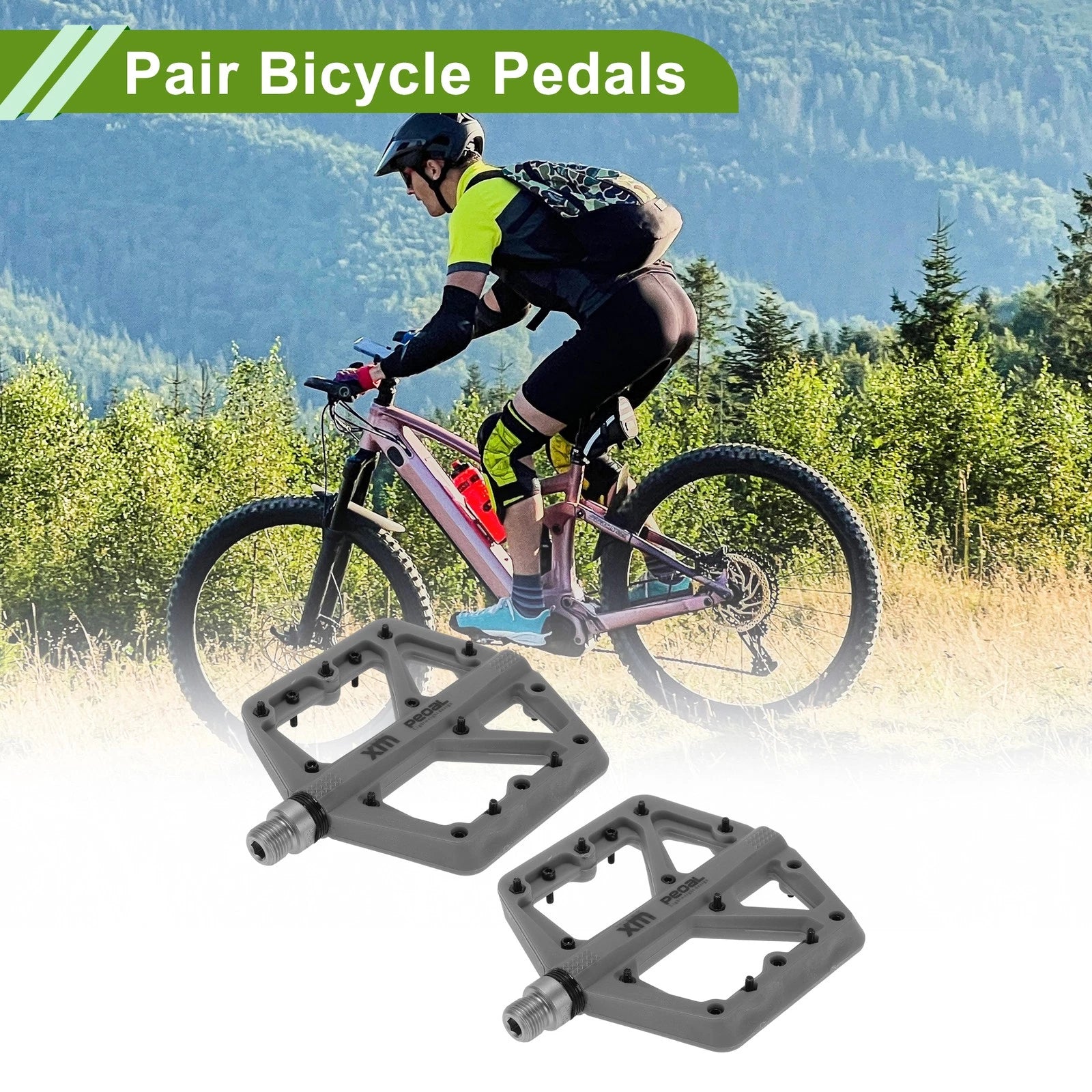 Bicycle Pedals Nylon Non Slip for 14mm Axle Universal Pair Gray (Set)