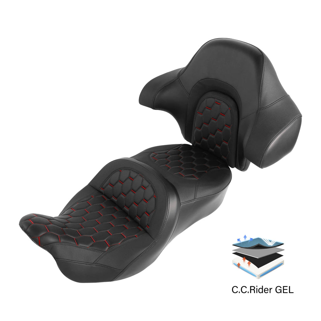 Driver Passenger Gel Seat with Backrest for Harley Touring Models (2014–2023)
