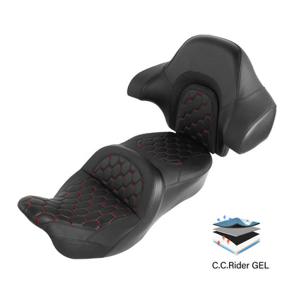Driver Passenger Gel Seat with Backrest for Harley Touring Models (2014–2023)