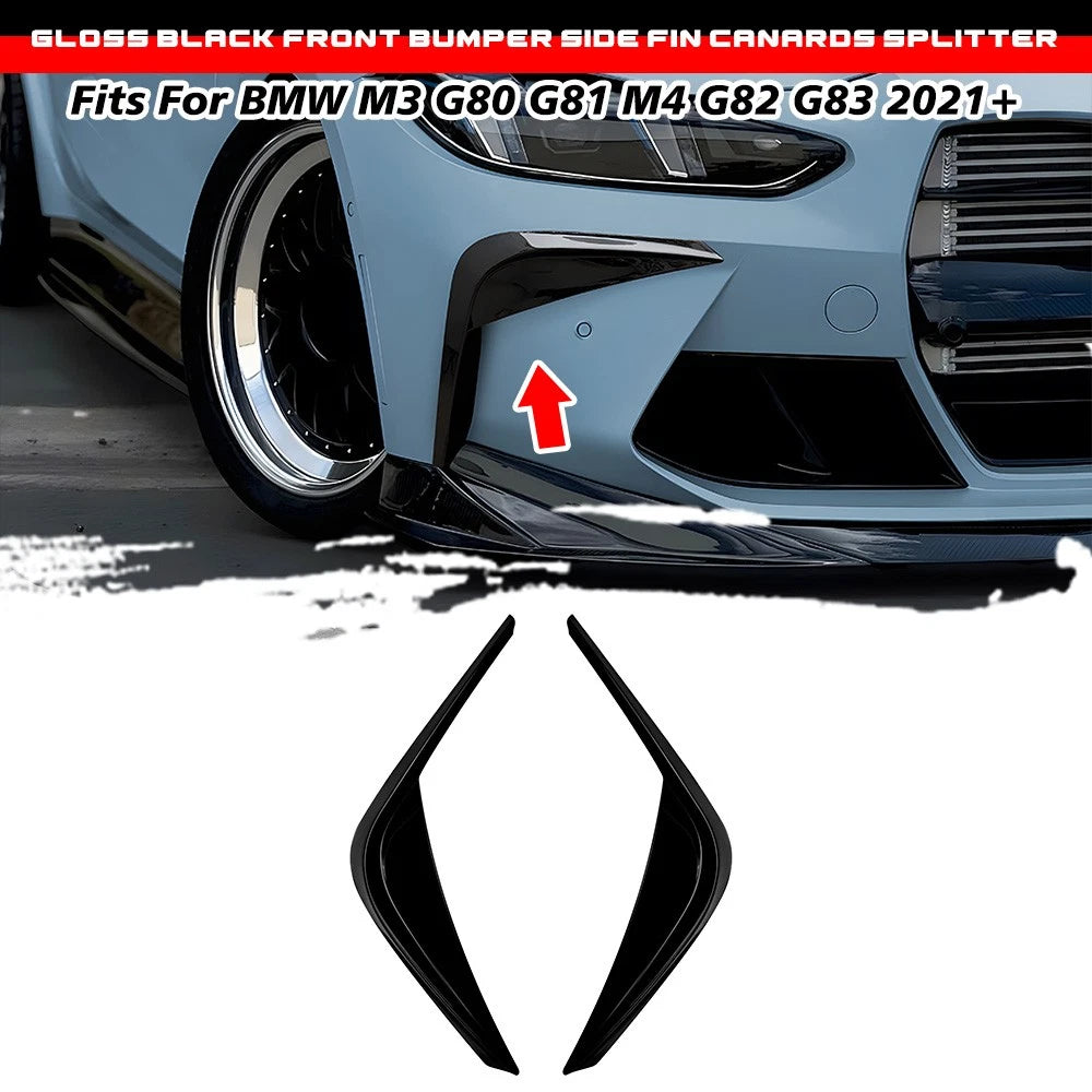 Gloss Black Front Bumper Side Fin Canards Splitter for BMW M3 M4 (2021–Present)