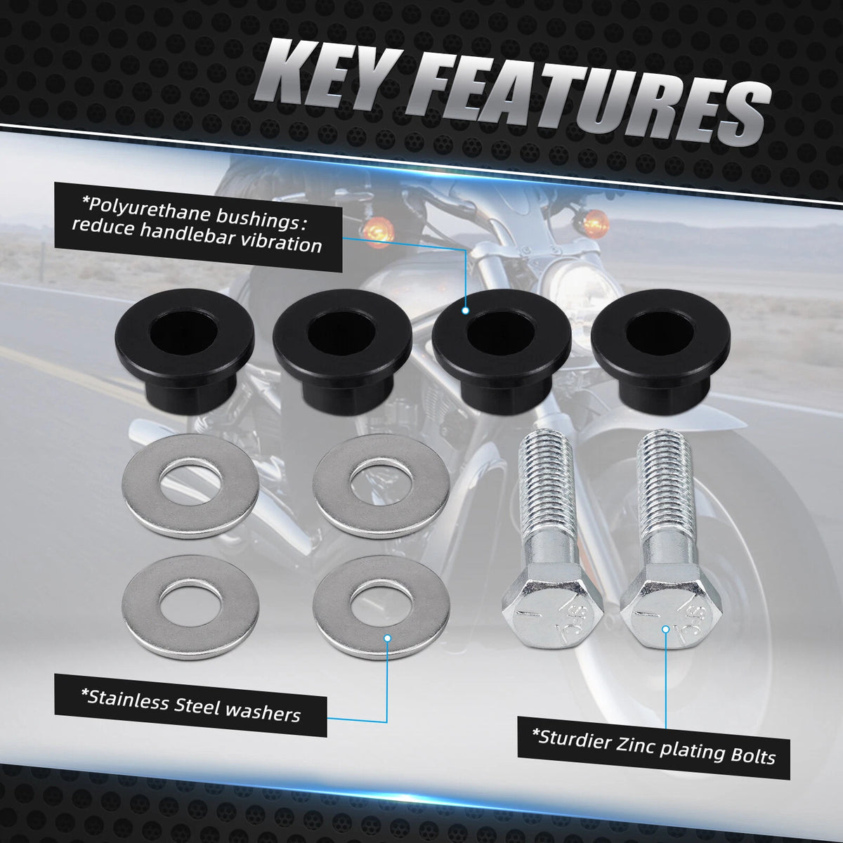 Handlebar Sockets Riser Mount Bushings for Harley Deluxe FLDE (2018–2020)