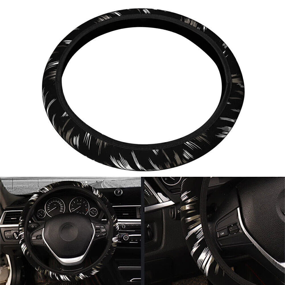 Steering Wheel Cover for 37-38CM - PU Leather, Good Grip, Black-Grey