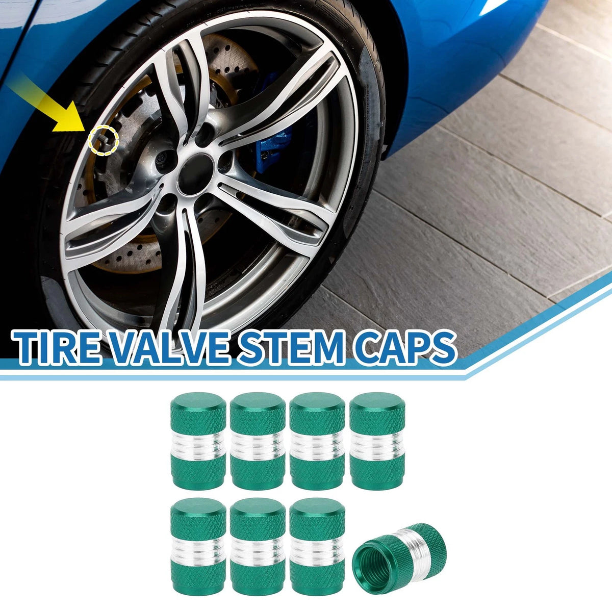 Tire Valve Stem Caps Replacement Green 10x16mm for Car SUV RV Bike (8pcs)