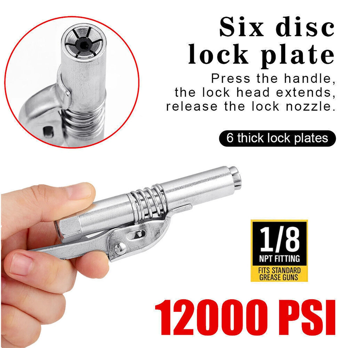 2X Grease Gun Coupler for Quick Release Lock Oil Injection Nozzles