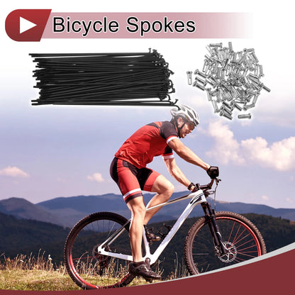 Set of Bicycle Spokes 138mm Carbon Steel Black for 14G Wheel (72 Pack)