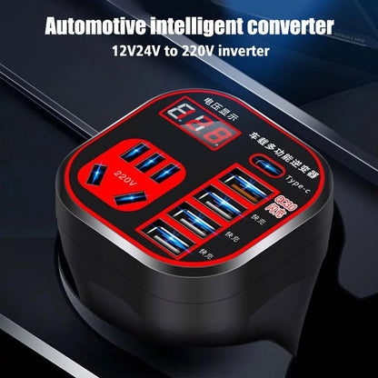 Efficient Car Power Inverter with 4 USB Ports and 12V24V to 220V Converter