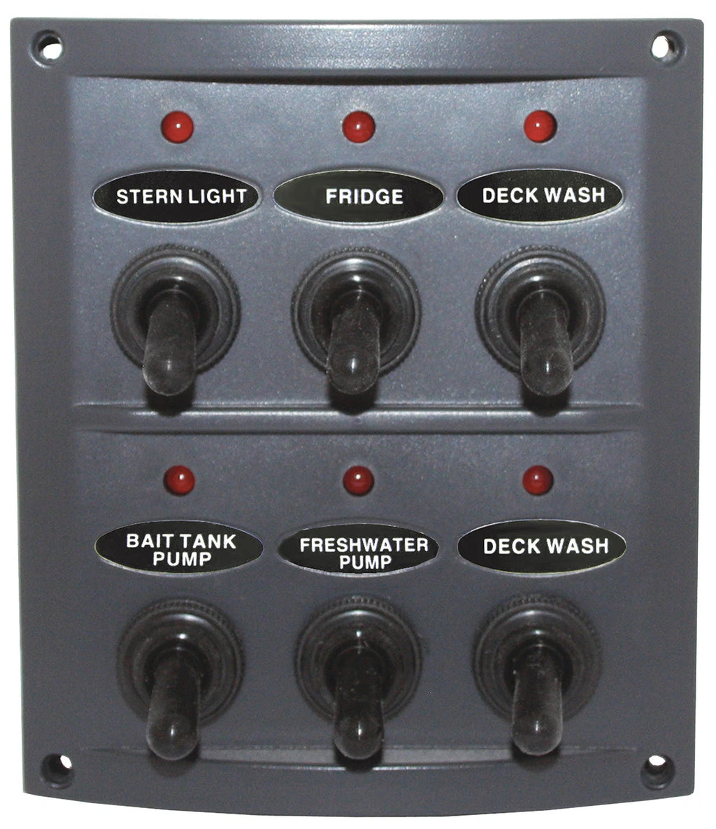 6 Switch Panel with Red LED Indicators for Marine (RWB2092)