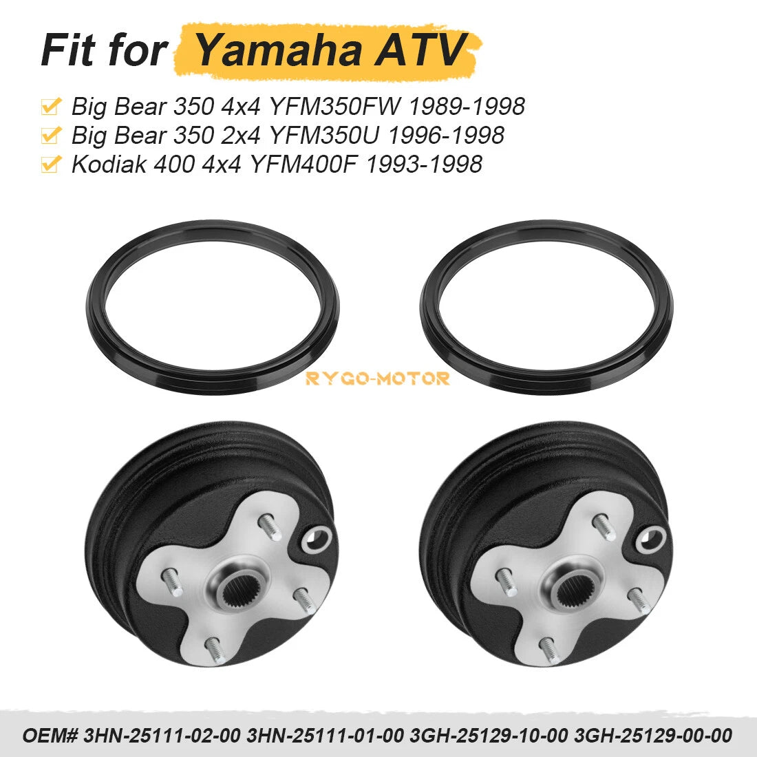 Set of 2 Front Wheel Brake Drum & Dust Seal for Yamaha Big Bear 350 (1989–1998)