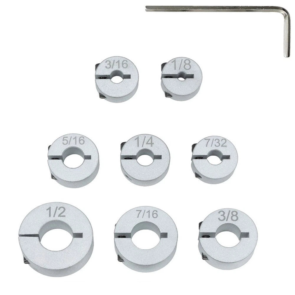 8Pcs Metal Drill Stop Collar Set for Precise Wood Drilling
