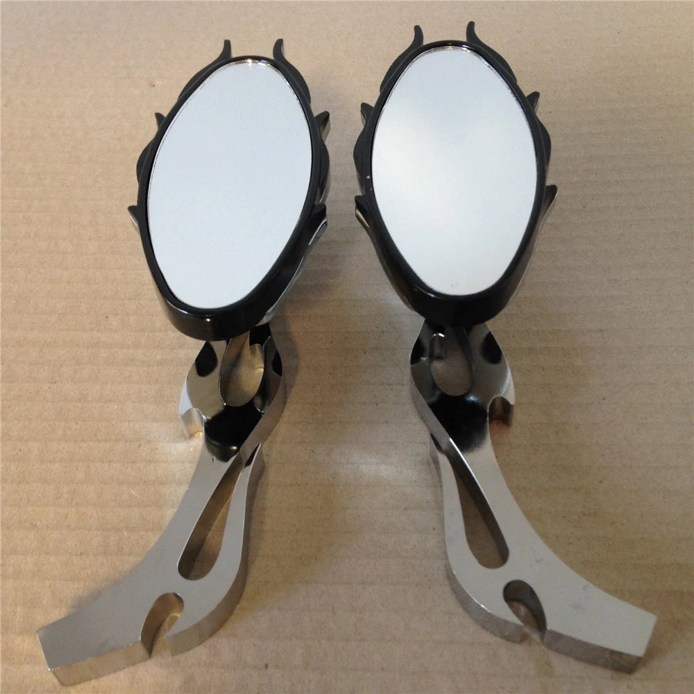 Flame Style Rearview Mirror for Cruiser Chopper (Any Year) Chrome