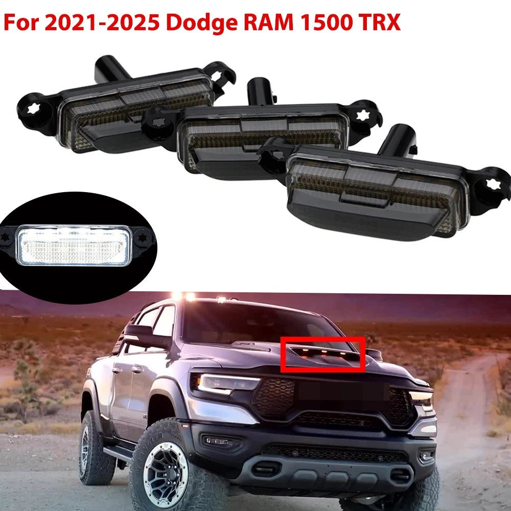 Smoked White LED Hood Scoop Marker Running Lights for Dodge RAM 1500 TRX (2021–2025)