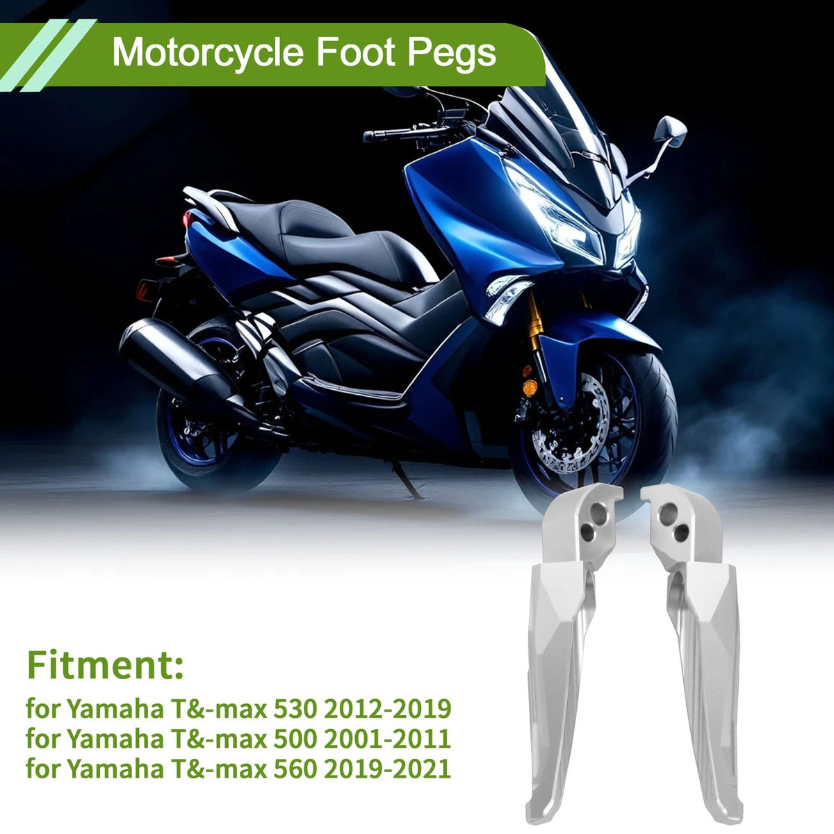 Foot Pegs for Yamaha T-Max 530 (2012–2019) Silver Tone 1 Pair