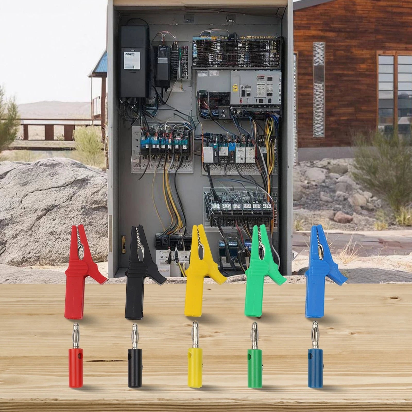 Set of 5 Crocodile Clips with 4mm Connector for Safe Testing