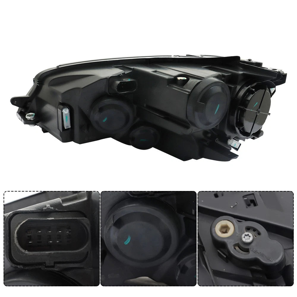 Headlight Headlamp Right for Volkswagen Golf (2015–2017) Halogen Black Clear Lens