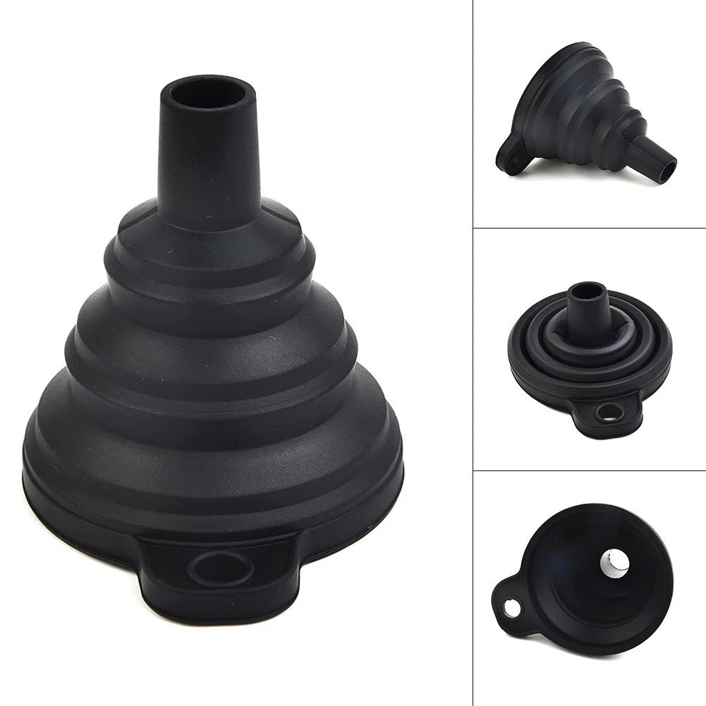 Car Funnel for Universal Use (Collapsible, Silicone, Black)