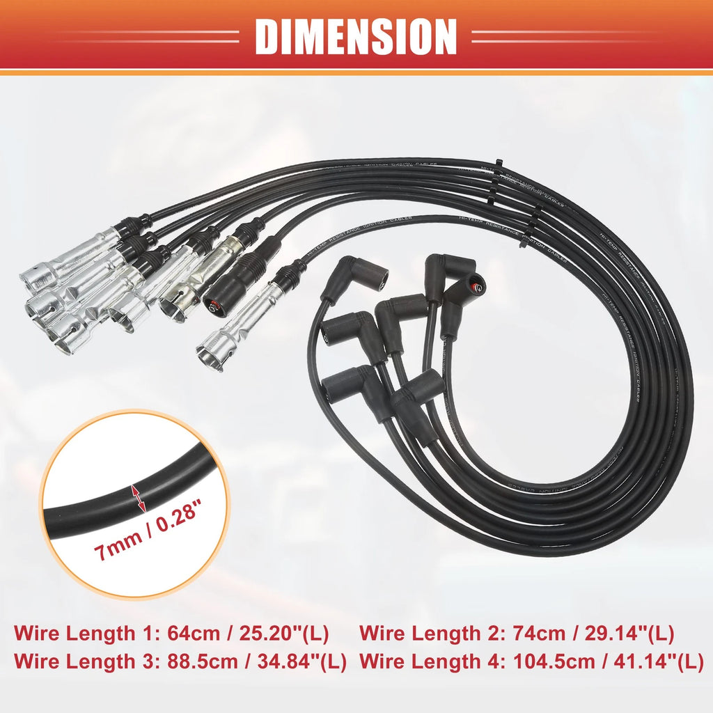 7pc Ignition Coil Spark Plug Wire Set for Mercedes W114 W123 (1973–1976)