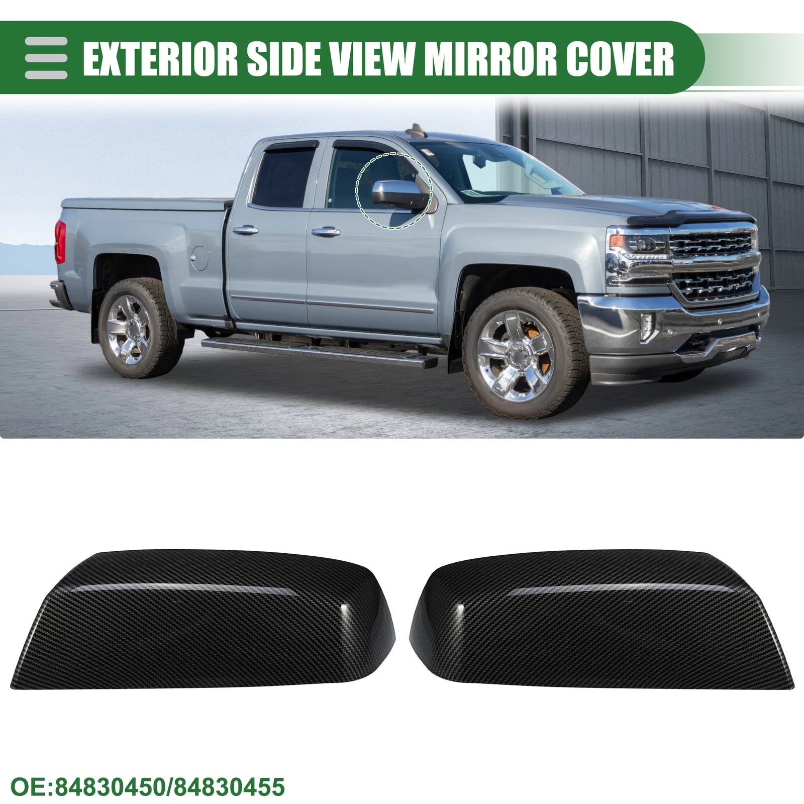 Rearview Mirror Cap Left Right Replacement for Chevrolet Silverado 1500 (2014–2019) Black