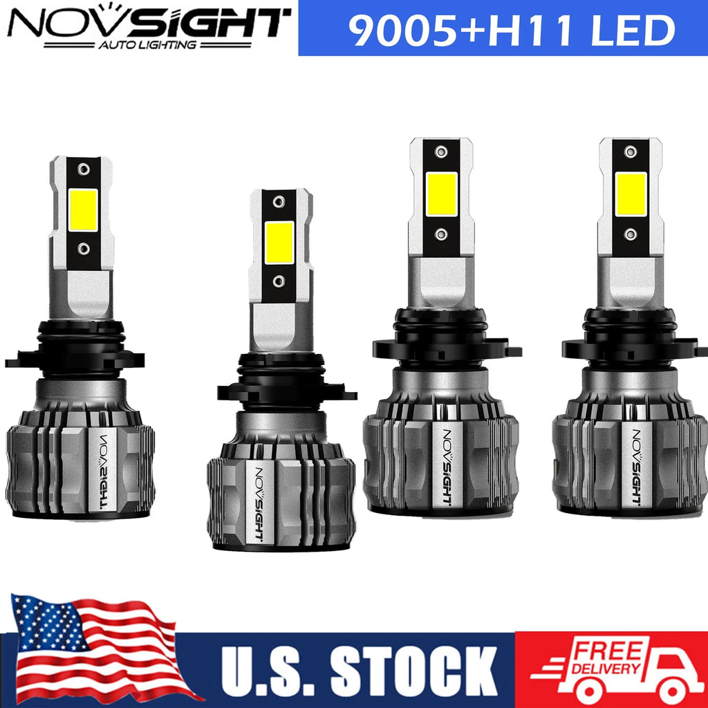 2X 9005 + H11 LED Headlight Bulbs for High/Low Beam (6500K)