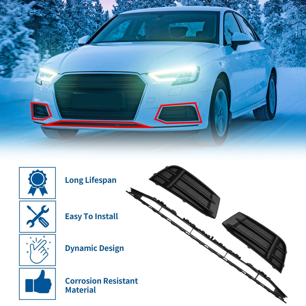 Front Lower Bumper Grille for Audi A3 A3PA (2017–2020) Without Hole