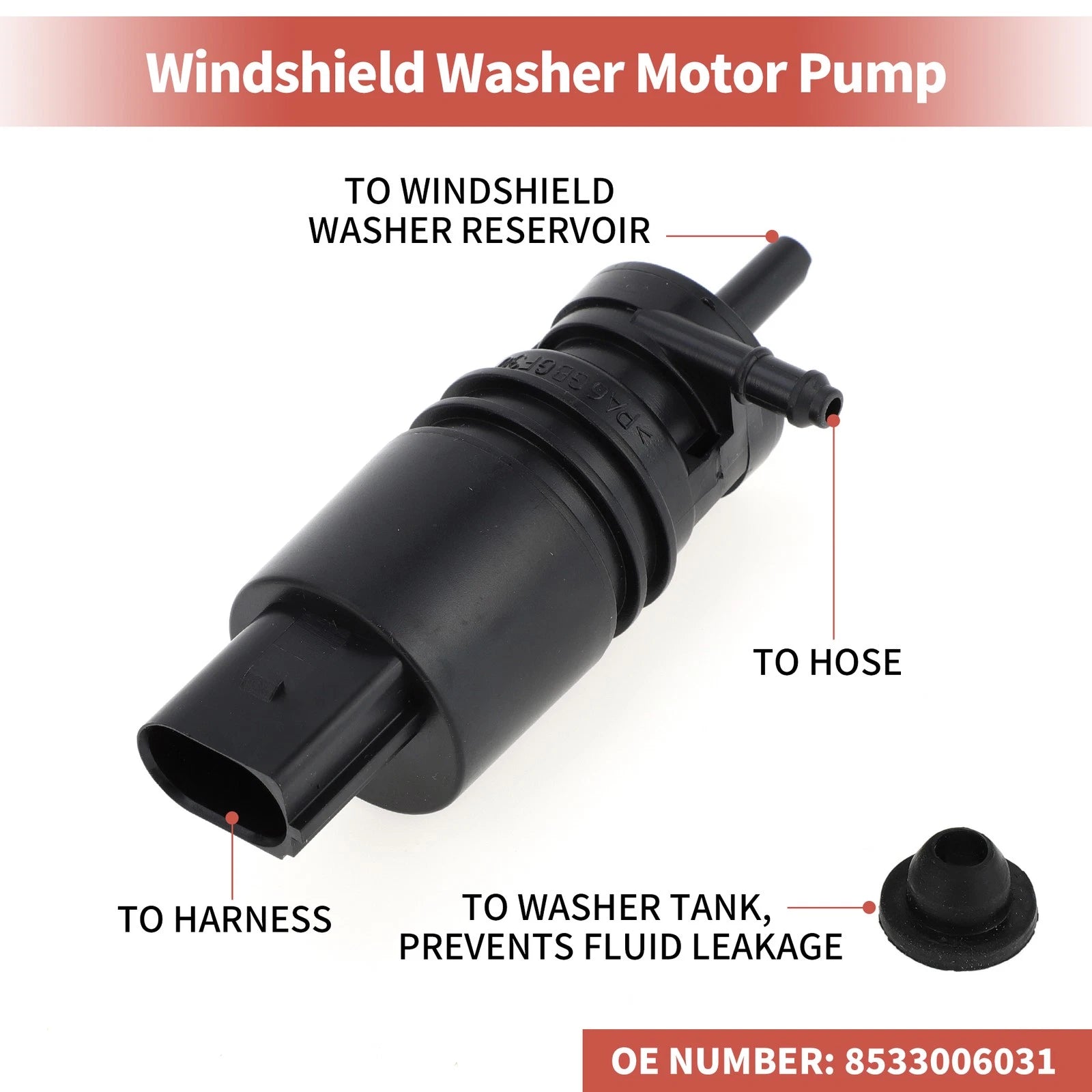 Windshield Washer Pump w/Grommet for BMW (No. 7302589)