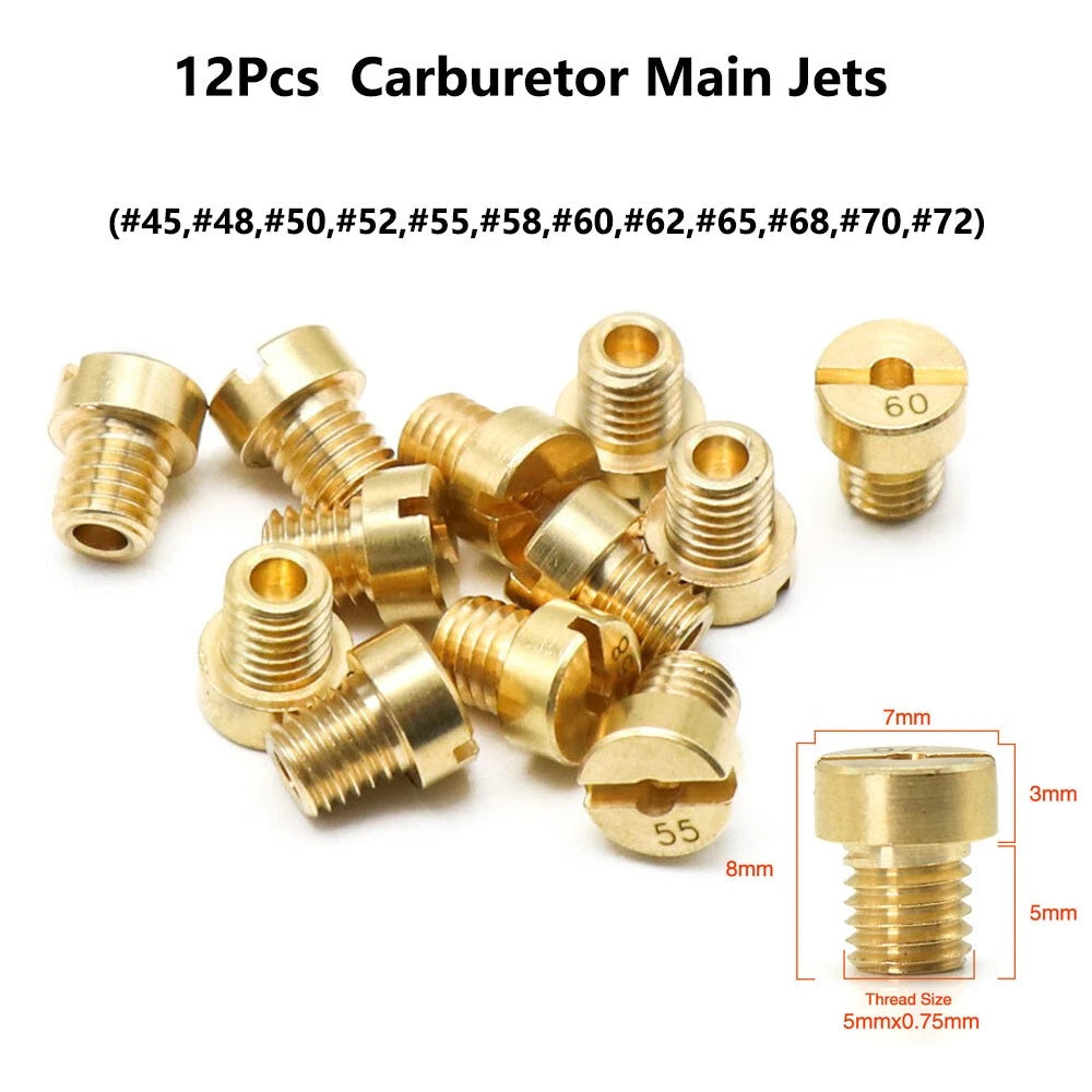 12Pcs M5 Carb Main Jet Kit for Dellorto PHBG AD/DS Racing Carburetor (#45 - #72)
