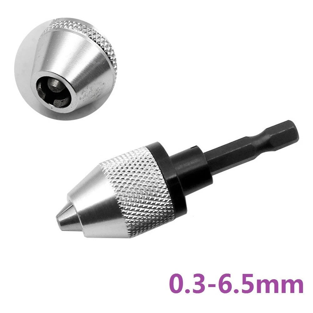 Keyless Drill Bit Chuck Adapter for Driver (0.3-6.5mm, 1/4" Hex Shank)