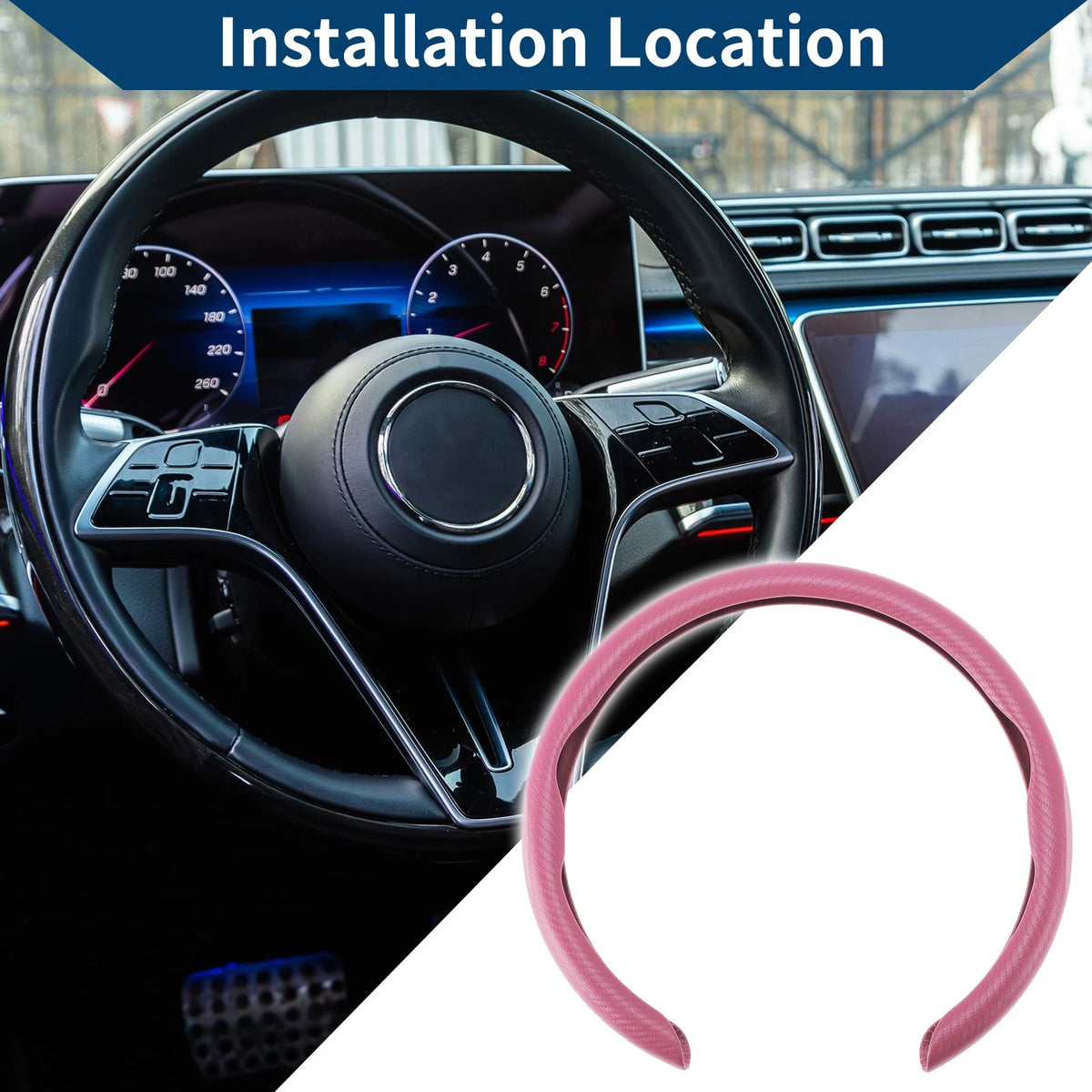 Rubber Steering Wheel Cover for Universal Fit (14.96") - Pink
