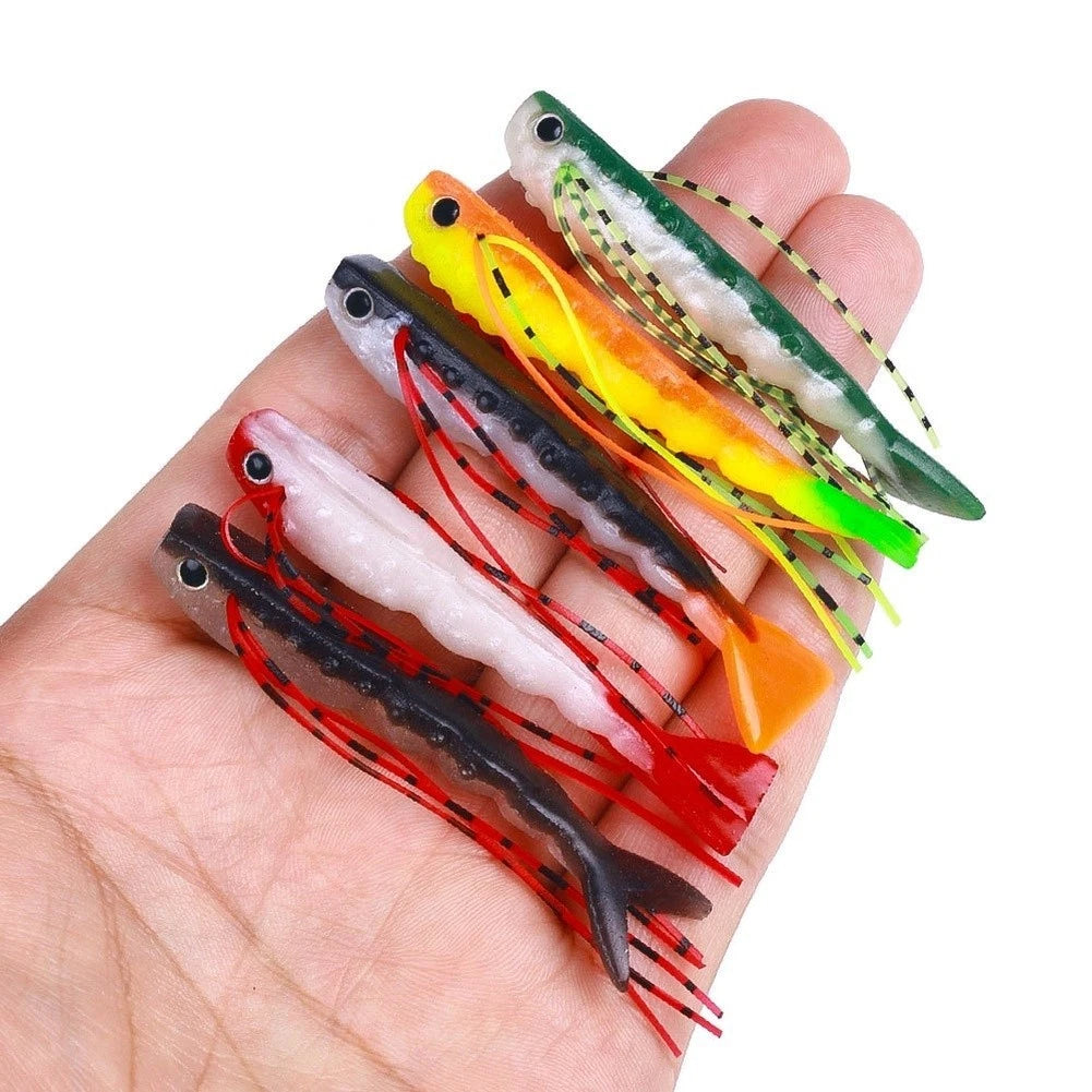 5pcs Soft Baits with T Tail Action for Bass and Barracuda (Lakes)