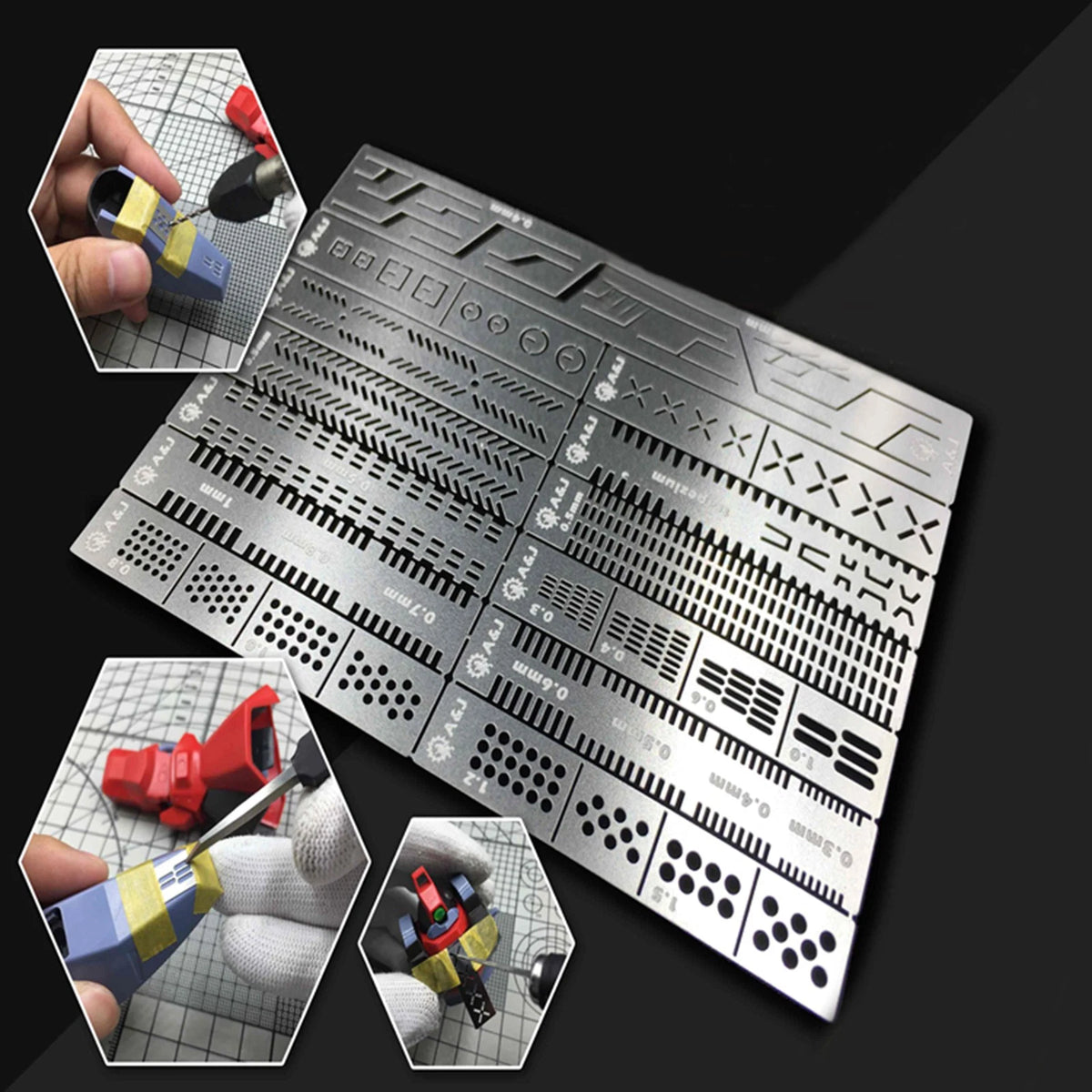 Steel Auxiliary Stencil Templates for Gundam Models (1/100, 1/144)