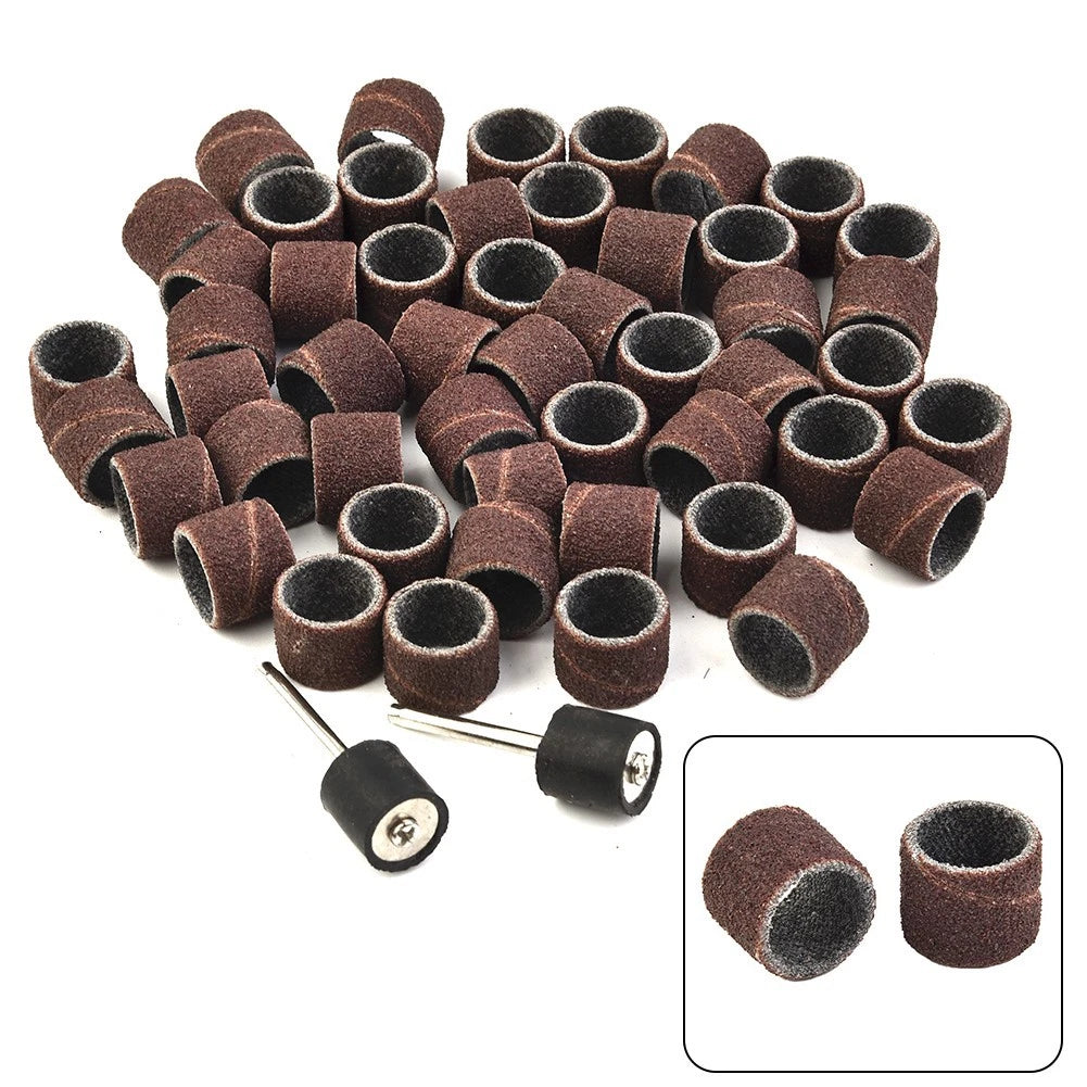 100 Pcs 80# Grit Sanding Bands with 2 Drum Mandrel for Rotary Tools