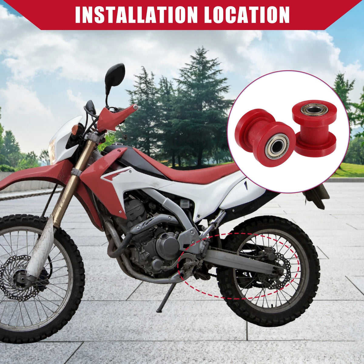 Chain Roller Tensioner Set for 8mm 10mm Motorcycle Mini Bike ATV (Red)