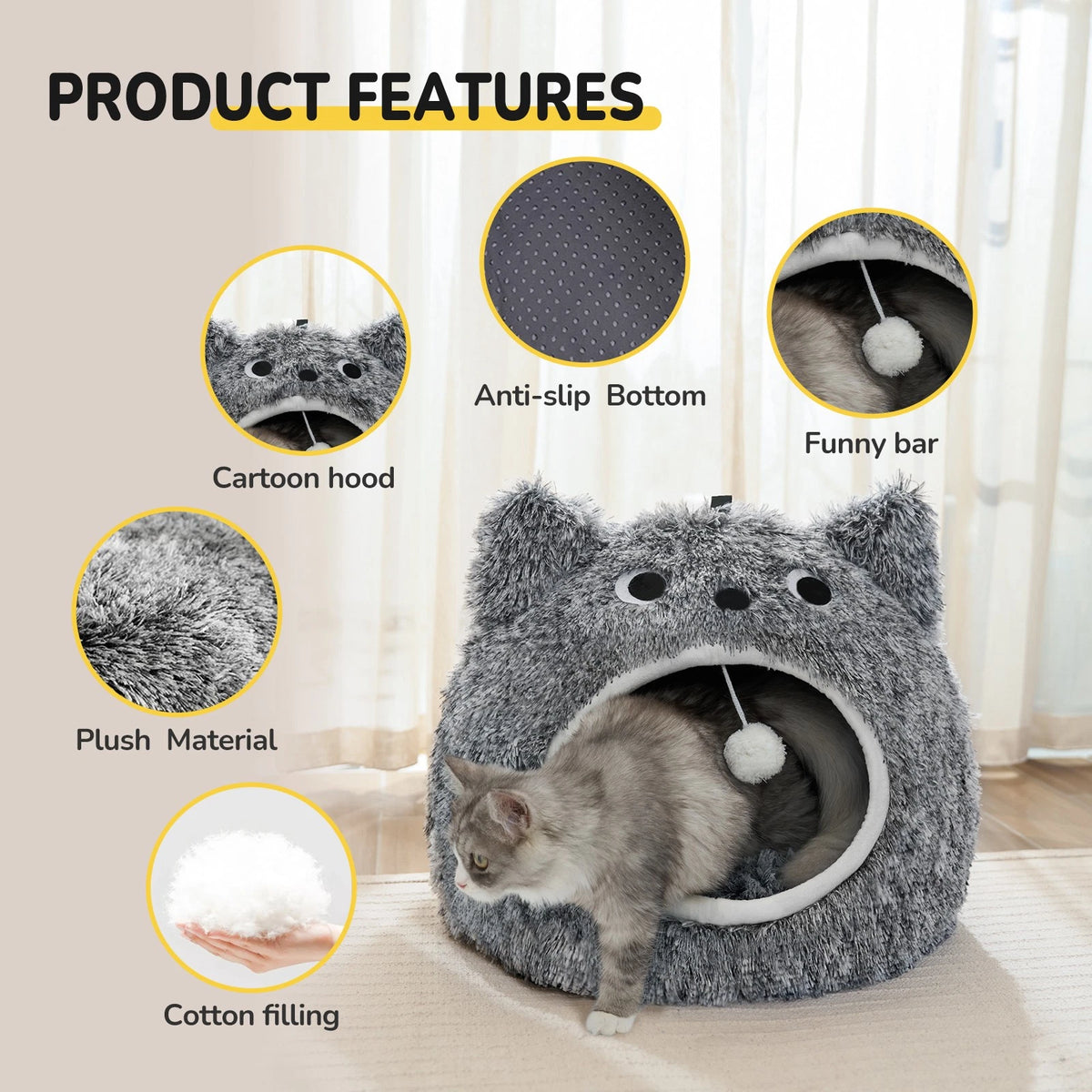 Cat Bed for Dogs with Removable Pillow and Non-Slip Base (50/60)