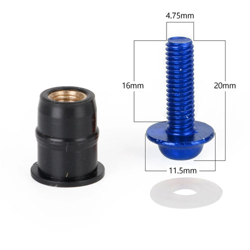 10X Motorcycle Wind Screen Shield Alu M5x16mm Screw Bolt Washers Kit Blue