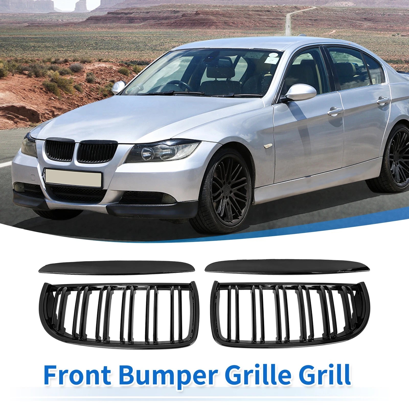 Gloss Black Front Kidney Grille for BMW E90 (2005–2008)