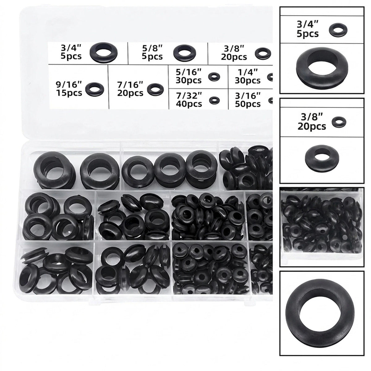 215Pcs Rubber Grommets for Various Wiring Applications