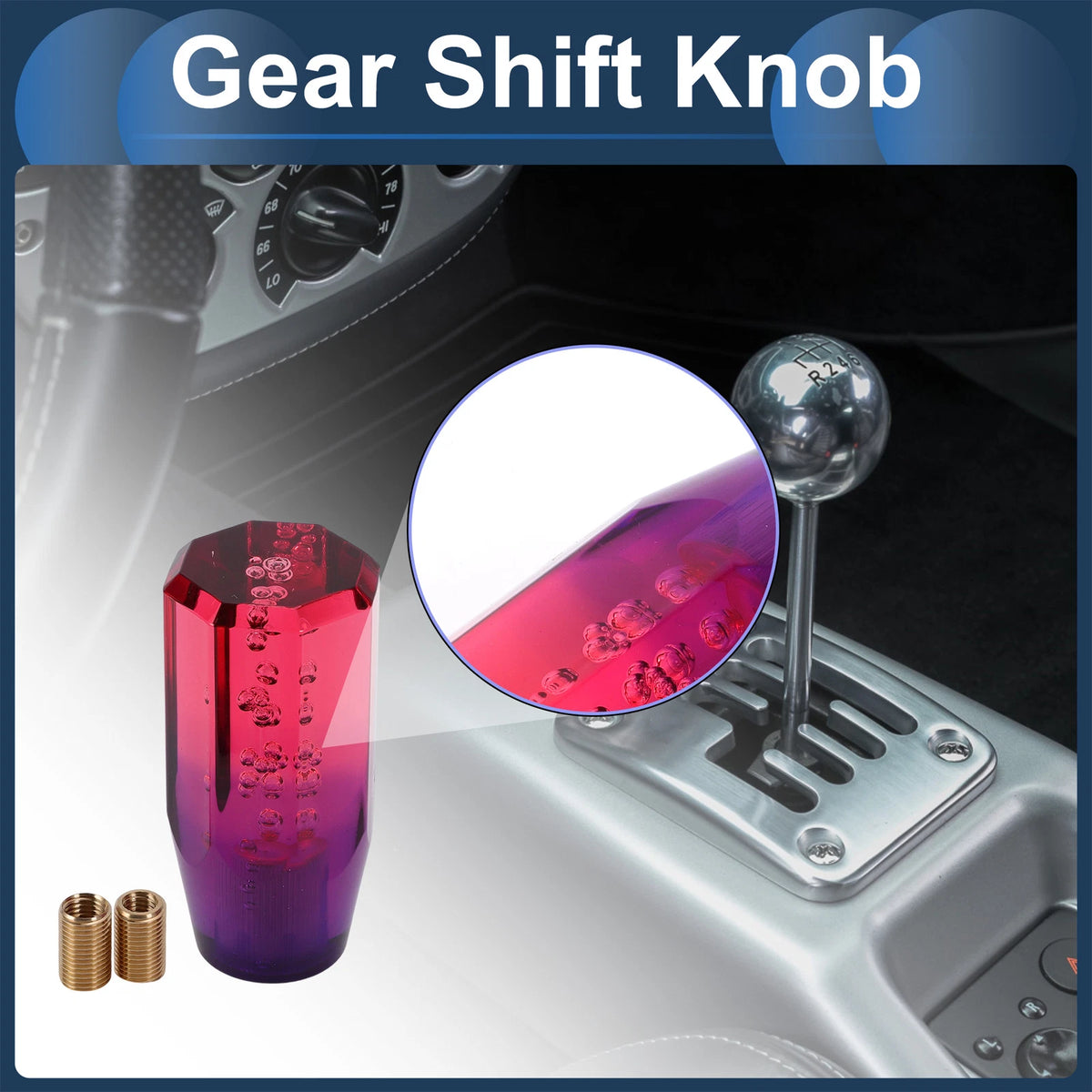 Set of 1 Gear Shift Knob with 2 Adapters for Universal Fit (10cm)