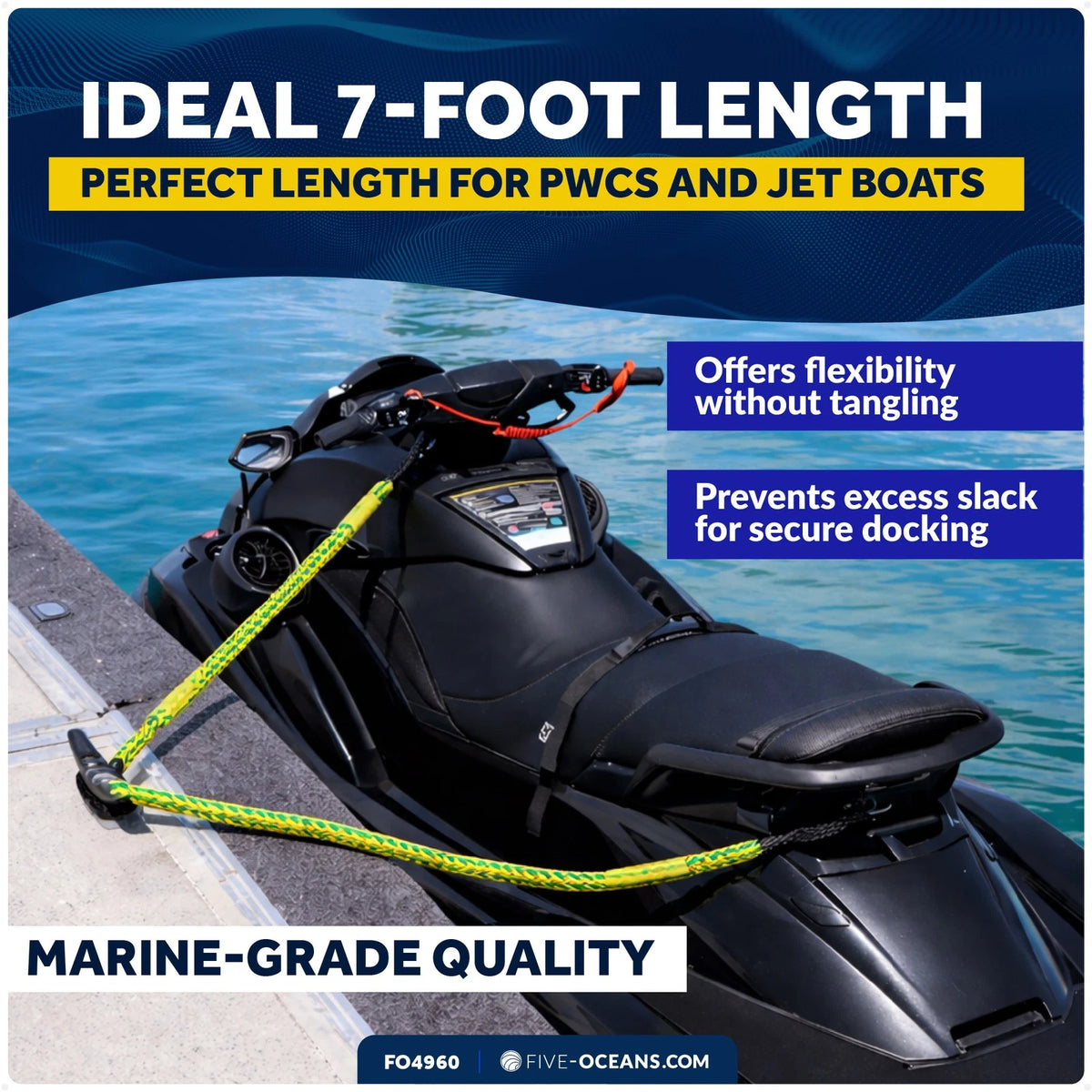 2-Pack 1/2 in x 7 ft PWC Dock Lines with Giant Snap Hook, FO4960