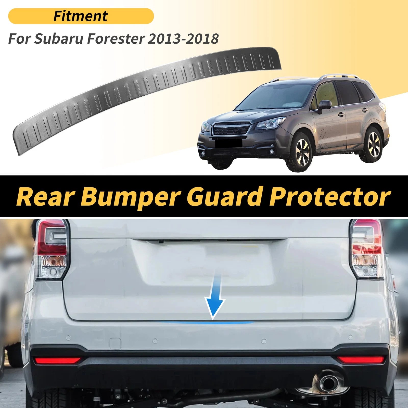 Bumper Guards for Subaru Forester 2013-2018 Rear Replacement Silver Tone 1 Pc