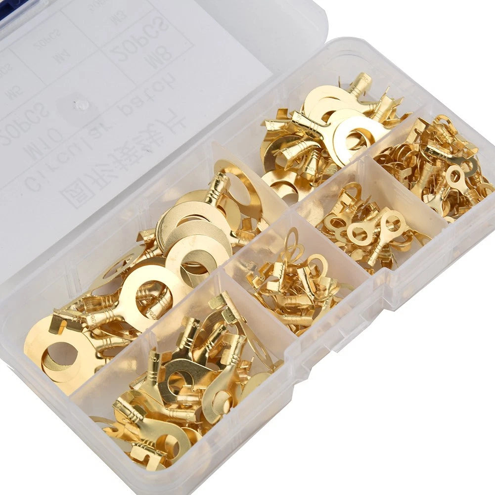 150Pcs Gold Brass Ring Cable Lugs for Wire Terminals