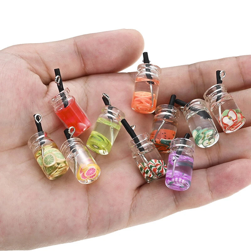 10Pc Resin Mini Bottle Boba Juice Drink Charms for DIY Crafts