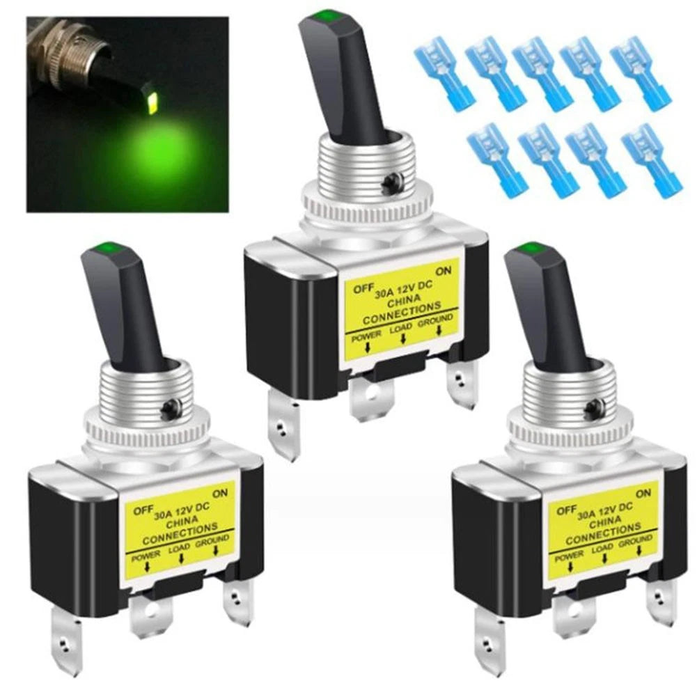 3PCS Blue LED Toggle Switch for Car Boat (12V 30A) Waterproof