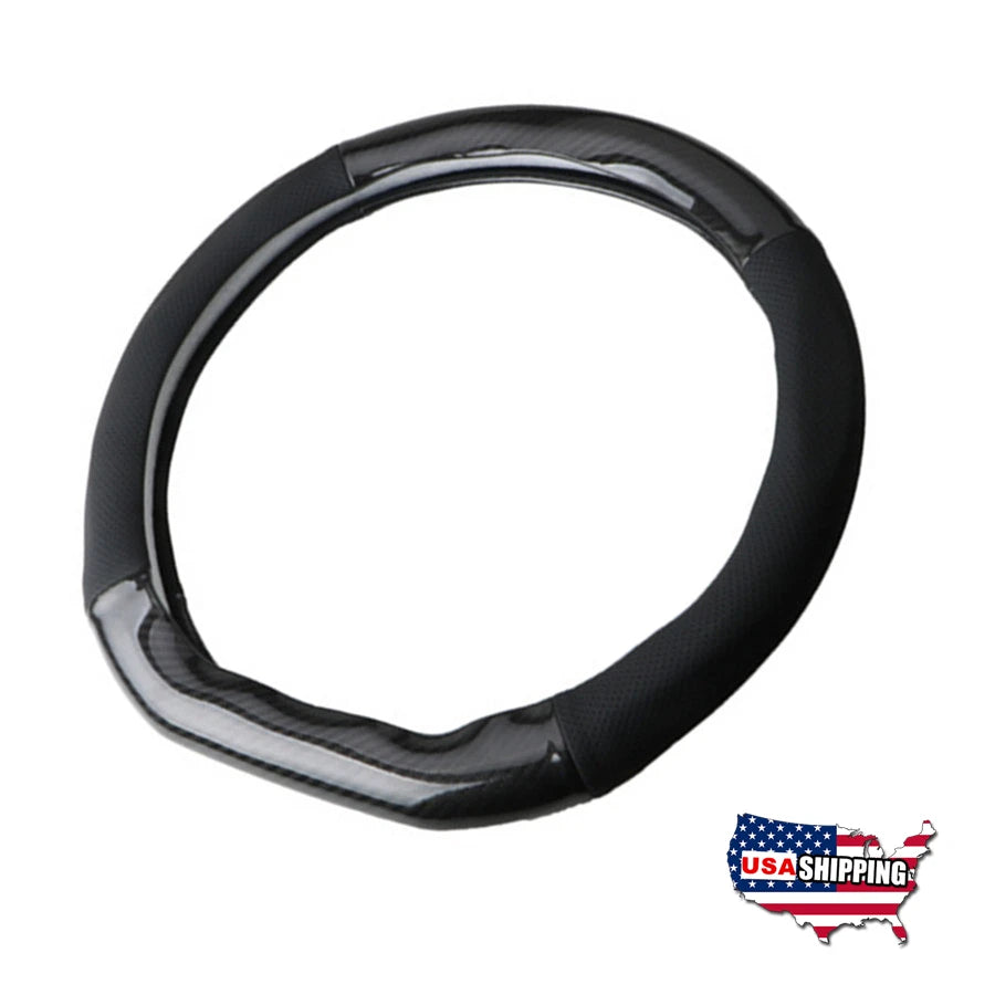 Steering Wheel Cover for D-type Car (38cm, Perforated PU Leather, Carbon Fiber)