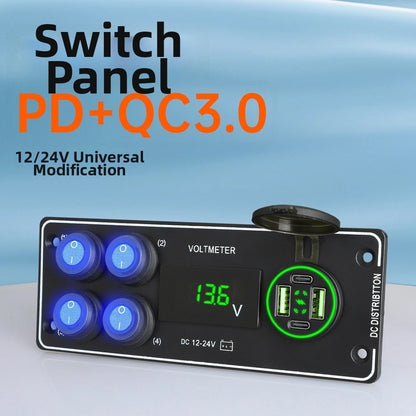 4 Position Switch Panel for Car RV Marine (12V 24V) w Fast Charger & Voltmeter