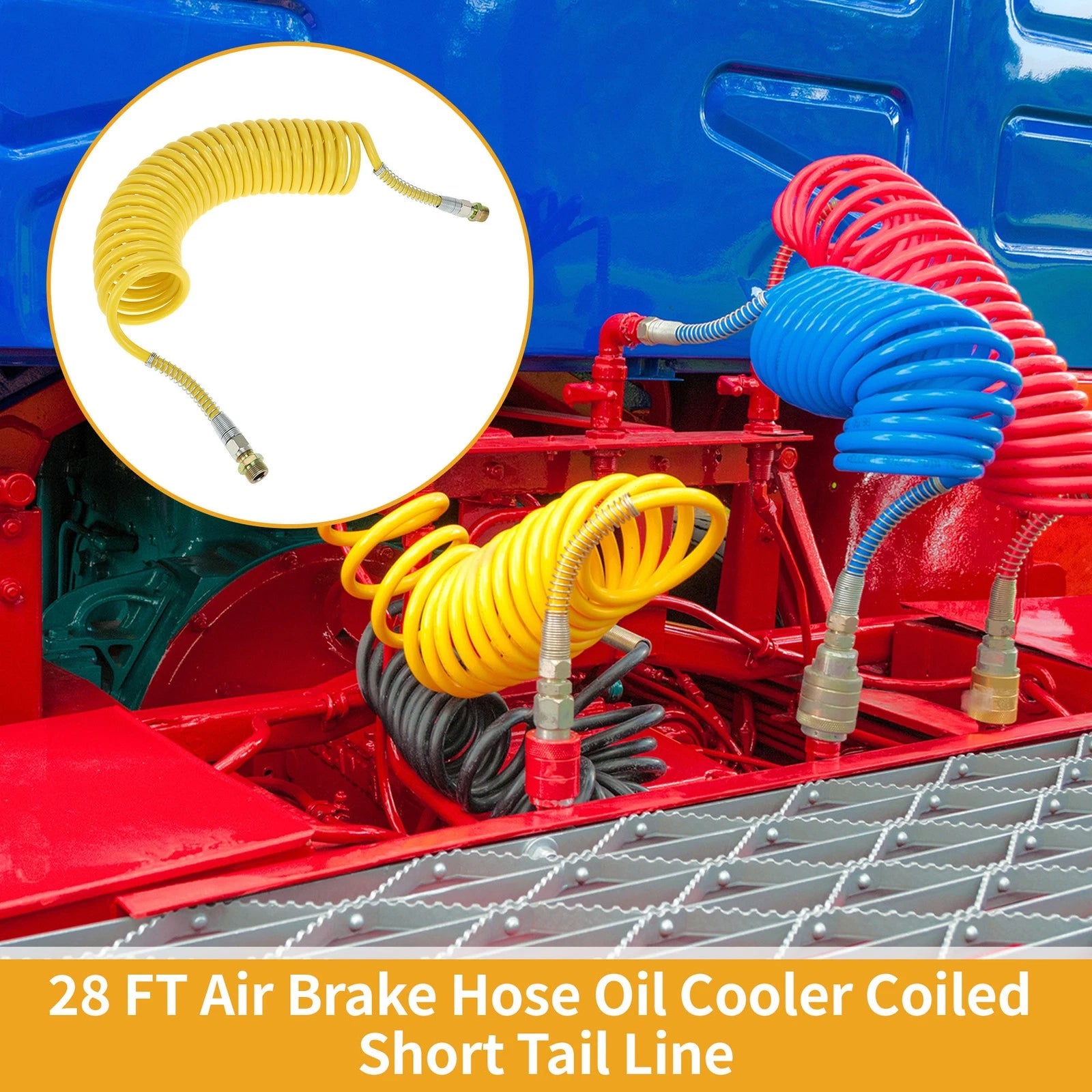 28FT Air Brake Hose for (Coiled, Yellow)